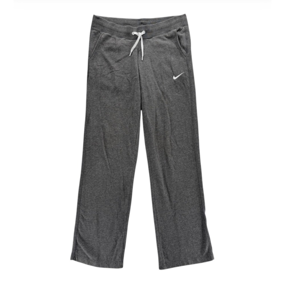 NIKE CLUB SWOOSH Ladies Fleece Open Hem Pants SWEATPANTS Straight Leg Gray SZ M